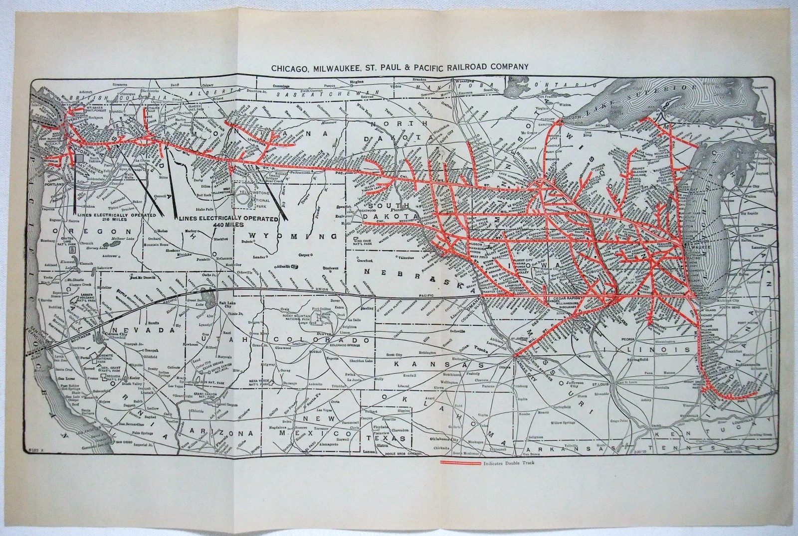 Chicago Milwaukee & St Paul  Railroad - Original 1929 System Map. Antique