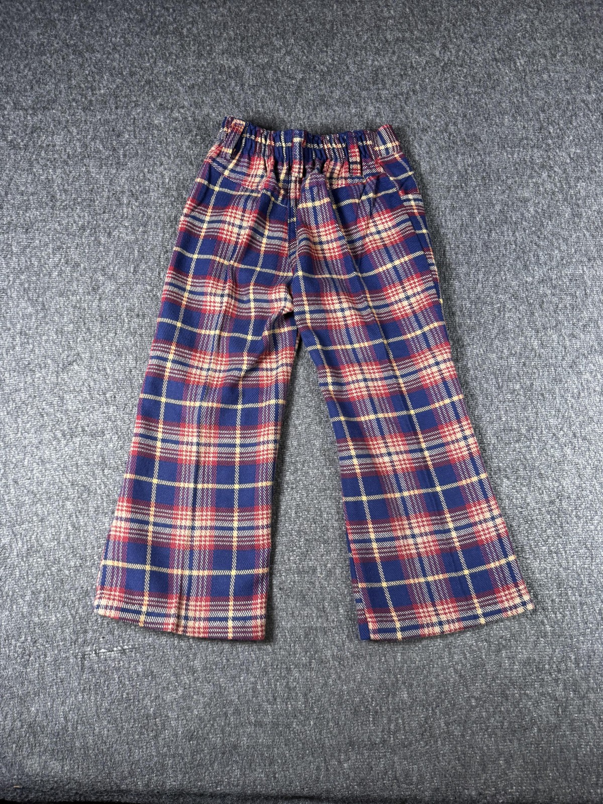 Vintage Healthtex Pants Kids 4 Blue Plaid Flare Elastic Waist Talon Zip 70s