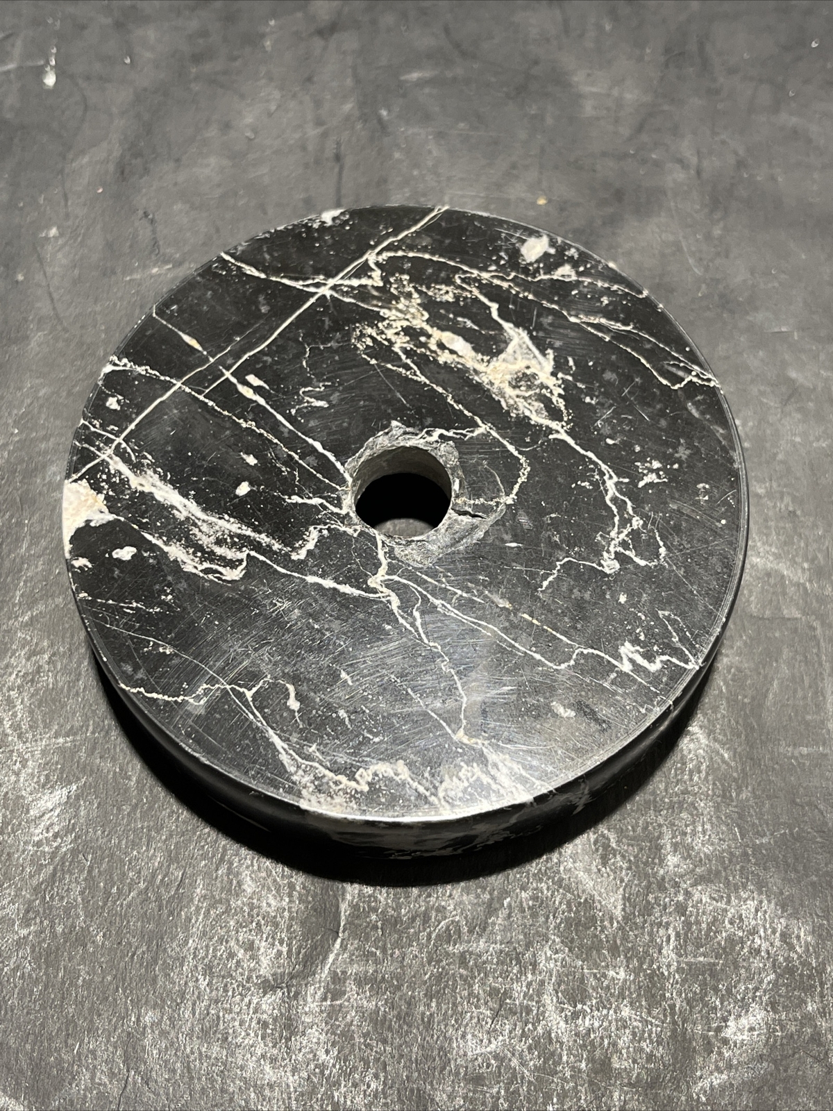Vintage 3 1/2 Round Black Marble Lamp Base for Restoration - Made in Italy : NOS Vintage 3 1/2 Round Black Marble Lamp Base for Restoration - Made in Italy : NOS