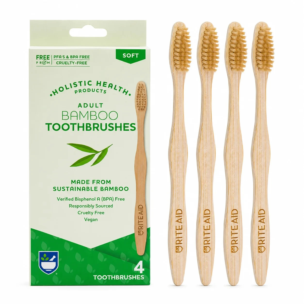Rite Aid Adult Bamboo Toothbrushes, 4 Pack