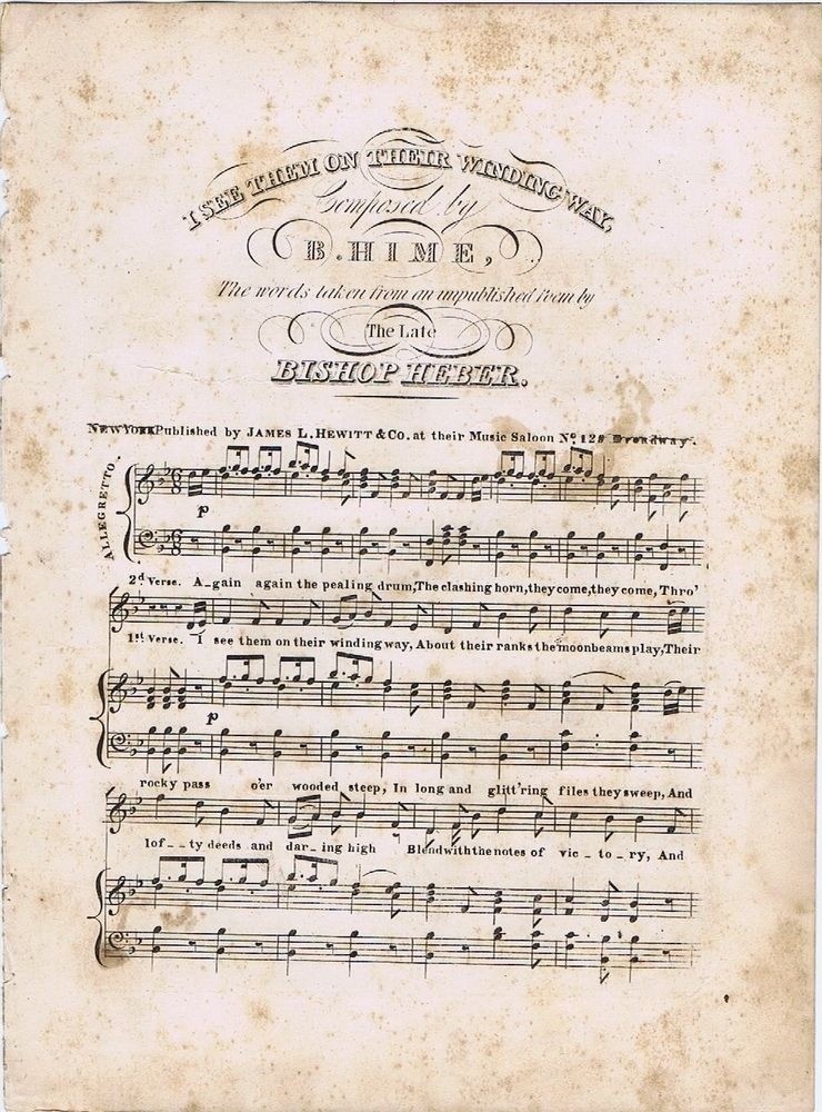 I See Them On Their Winding Way, Bishop Hener, 1842-43, antique sheet music