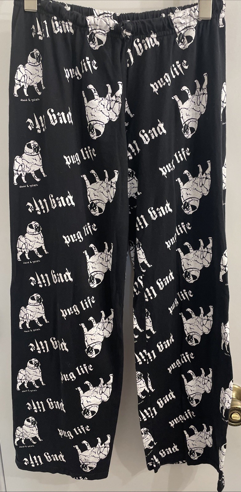 Y2K David & Goliath “Pug Life” Black/White Lounge Wide Leg 100% Cotton Medium