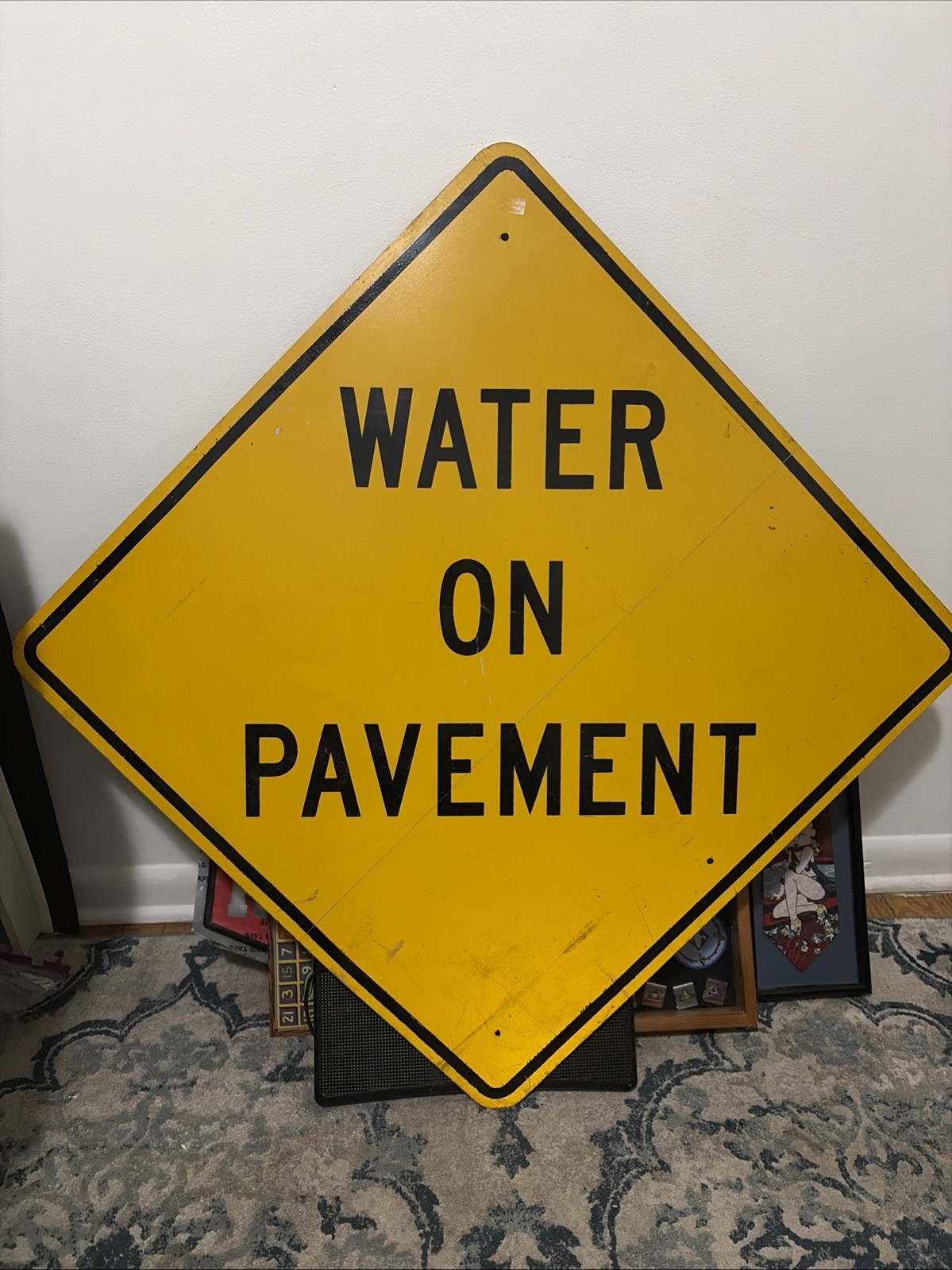 VTG Water On Pavement Authentic Traffic Warning Sign. Yellow Reflective 30x30 VTG Water On Pavement Authentic Traffic Warning Sign. Yellow Reflective 30x30