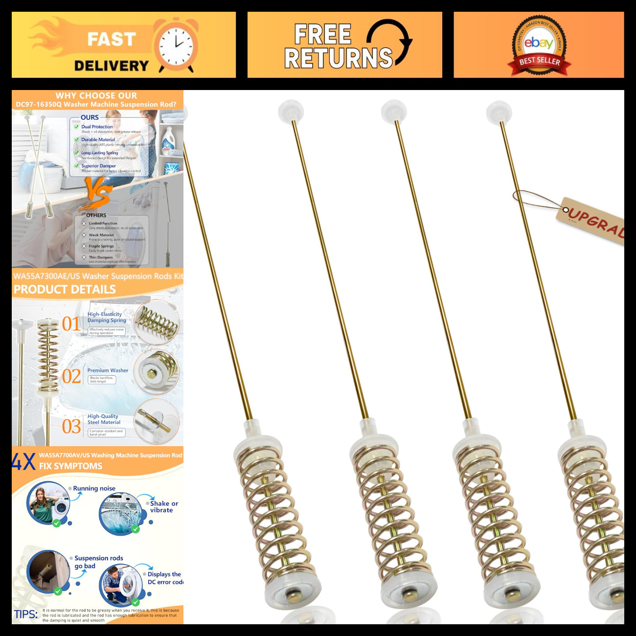 Washing Machine Suspension Rods (4PCS) - Fits Samsung WA55 Models, OEM Replaceme
