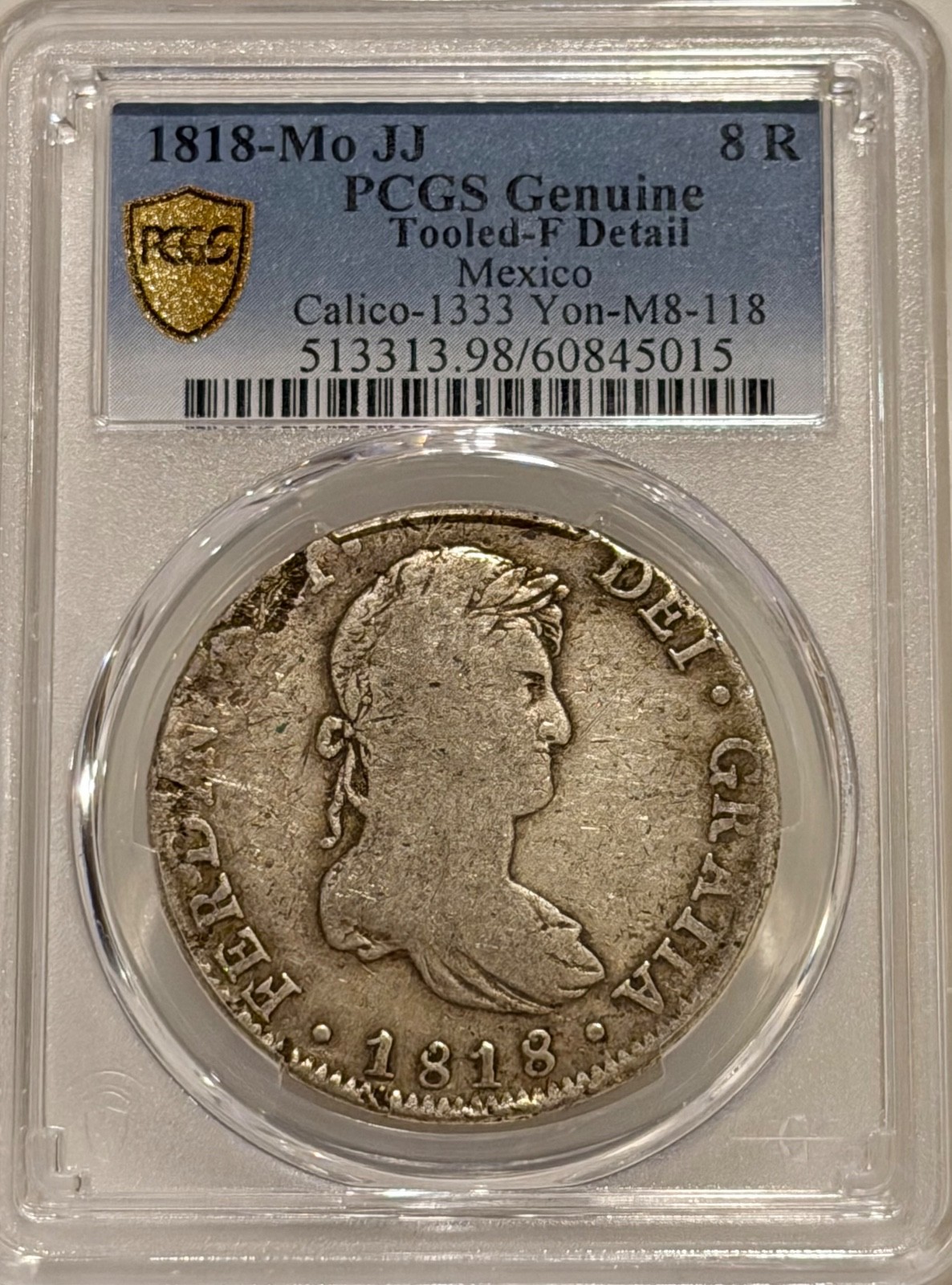 1818 Mo JJ Mexico Silver 8 Reales PCGS F Details