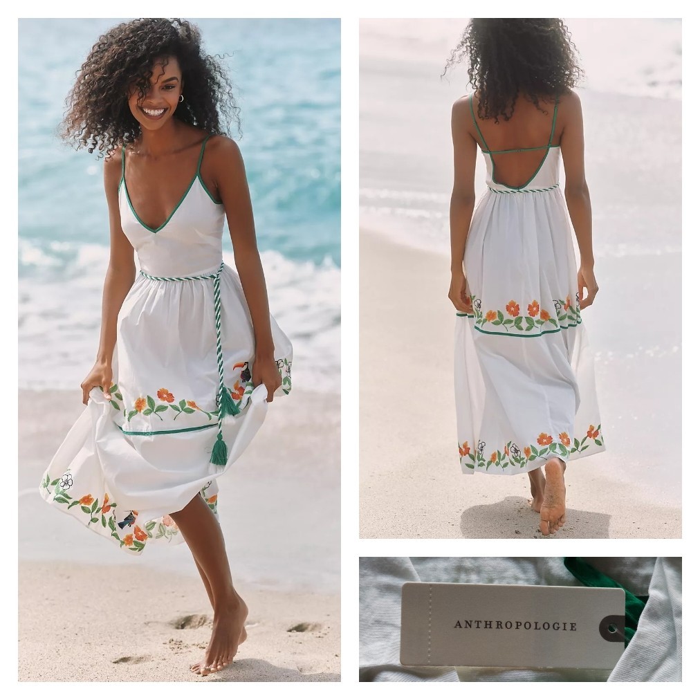 Anthropologie Celandine Embroidered Midi Dress Ivory Size Medium NWT $148 Anthropologie Celandine Embroidered Midi Dress Ivory Size Medium NWT $148