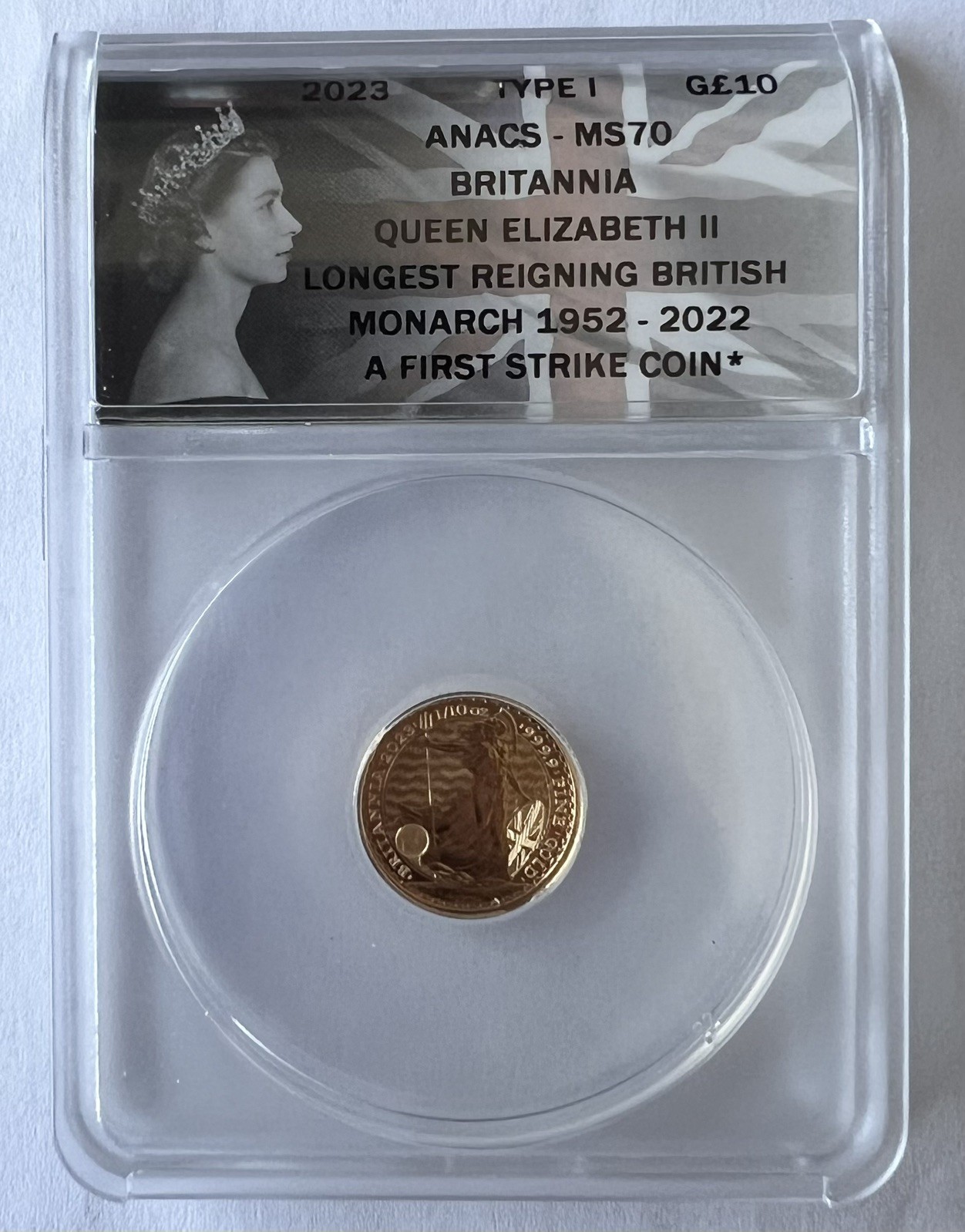 2023 1/10 Oz Gold Britannia QEII Obverse - ANACS MS70 First Strike