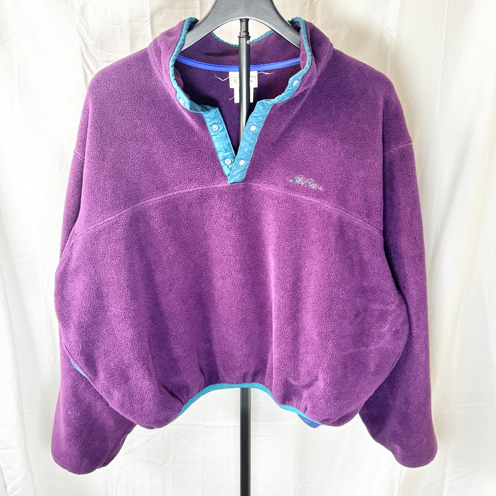 Vintage L.L.Bean Fleece Snap Pullover Purple & Teal Made In USA Embroidered Logo