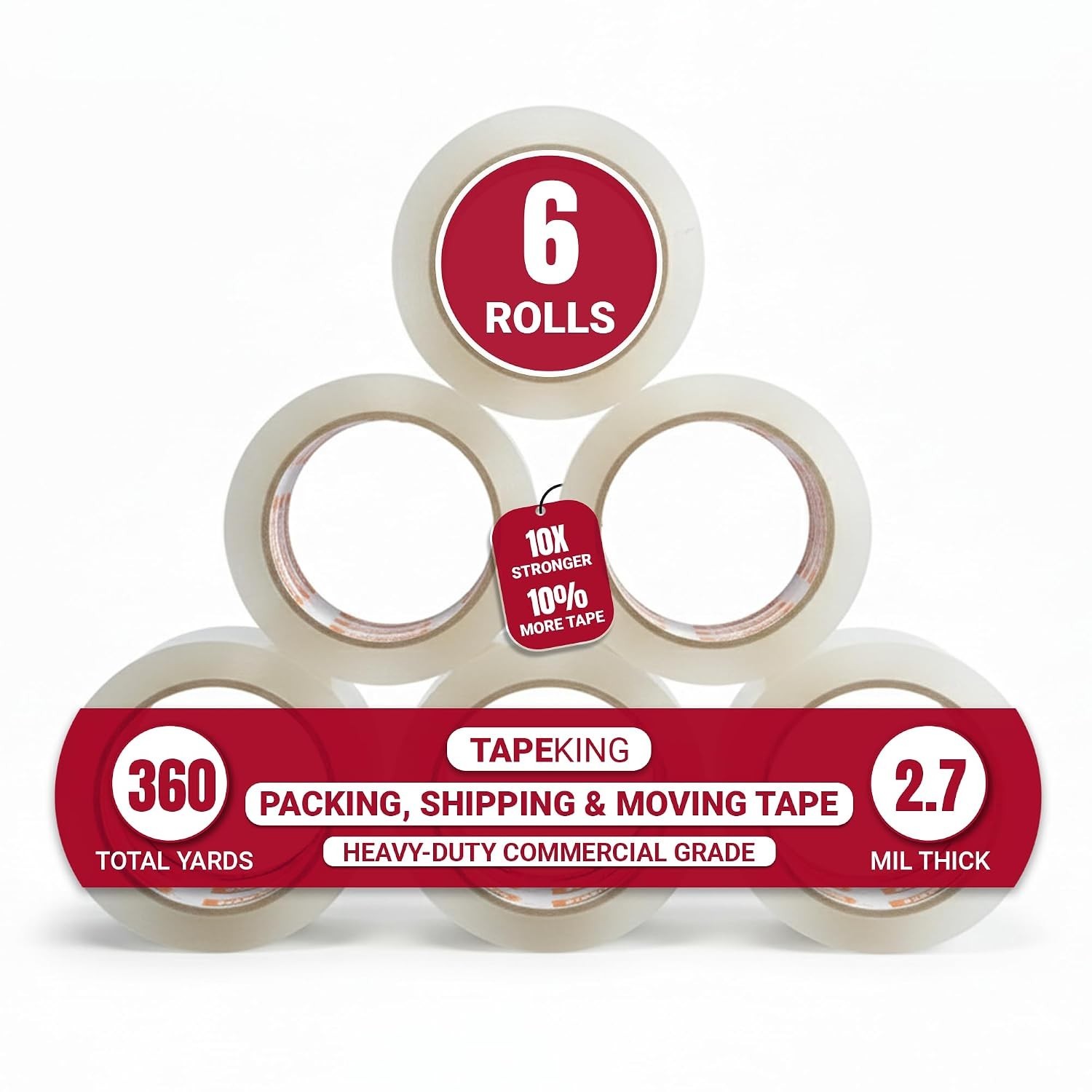 Tape King Clear Packing Tape - 60 Yards Per Roll (Pack of 6 Rolls) - Stronger & 