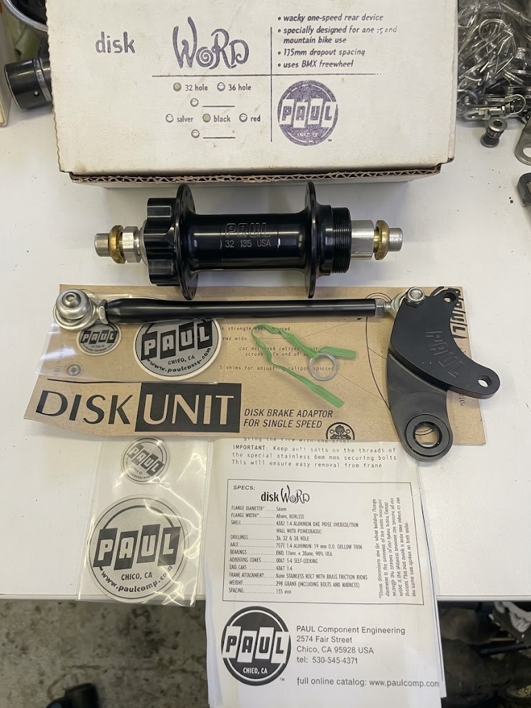 NOS Early Paul Component USA Disk WORD Hub 32H 135mm & DISK UNIT Brake Adaptor NOS Early Paul Component USA Disk WORD Hub 32H 135mm & DISK UNIT Brake Adaptor