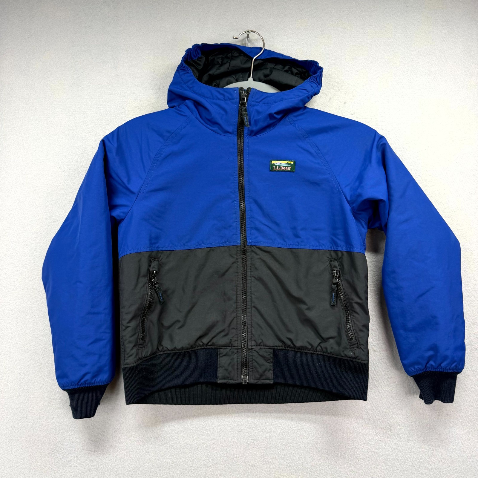 L.L. Bean Warm-Up Insulated Jacket Kids S8 Blue Black Outerwear Hooded Full Zip