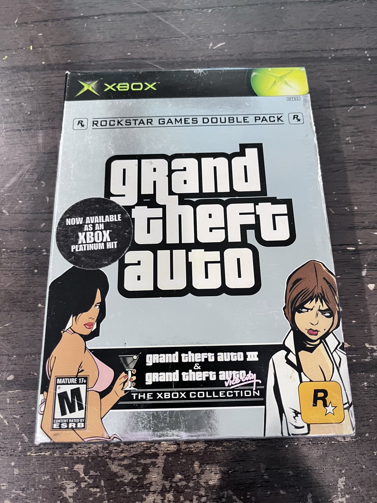 actually rare: Xbox Grand Theft Auto Double Pack PLATINUM HITS sticker blk discs