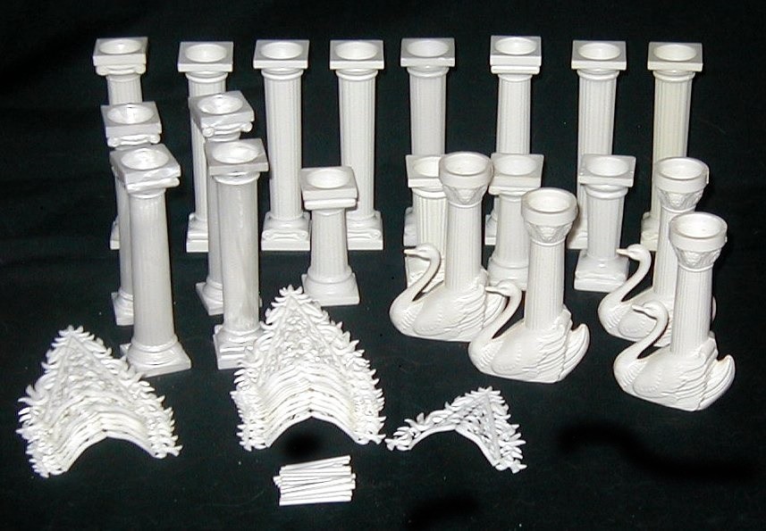 Vintage WILTON CAKE PILLARS LOT Wedding 4 Swans 16 Columns 20 Filigree Corners