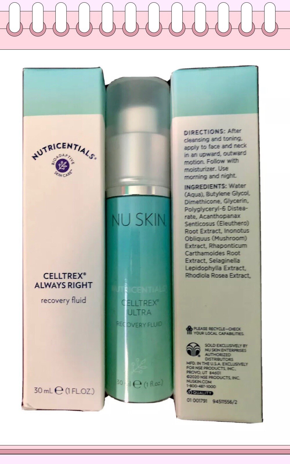 2xNuSkin Nu Skin Authentic Nutricentials CELLTREX ALWAYS RIGHT RecoveryFluid30ml