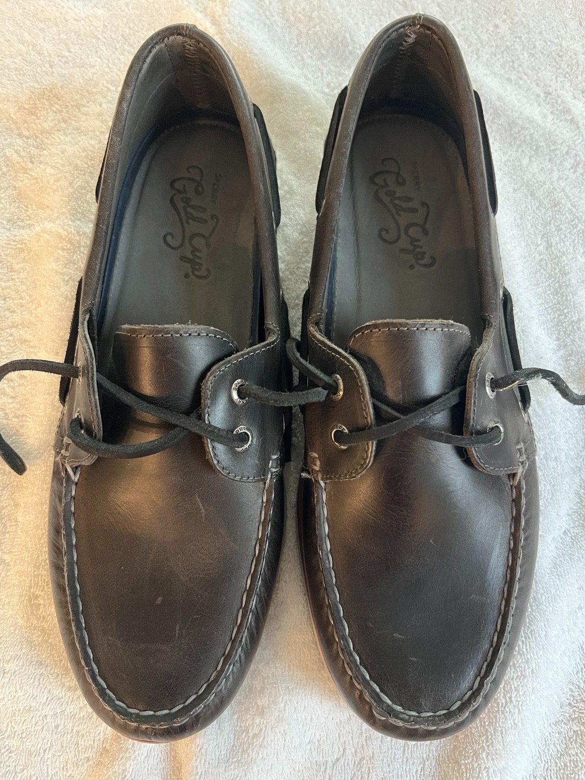 Sperry Gold Cup Men\'s 10.5 M Charcoal Leather 2-Eye Boat Shoes Top Sider