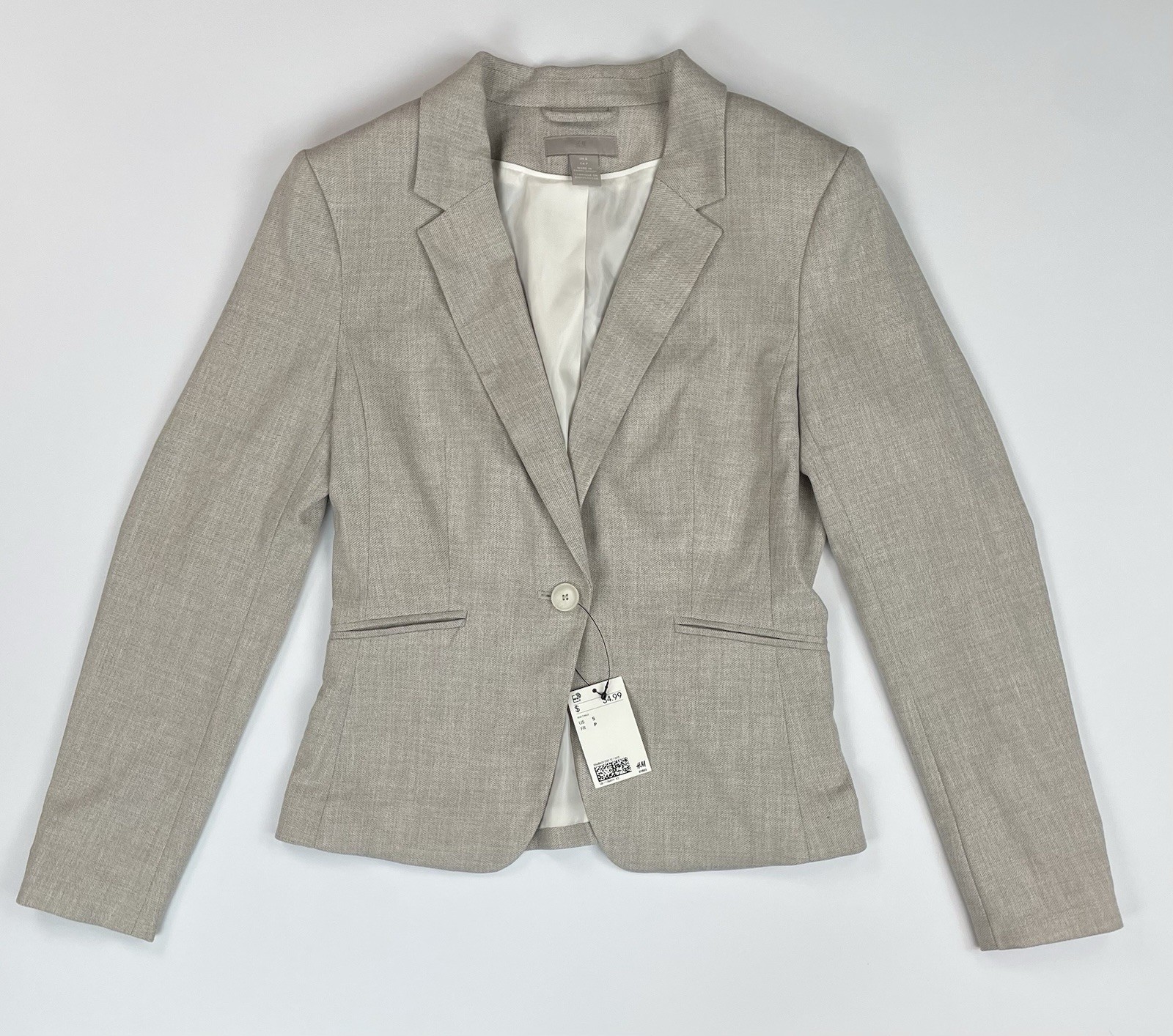 NWT H&M Light Beige Melange Fitted Blazer Suit Jacket Business Career Womens S NWT H&M Light Beige Melange Fitted Blazer Suit Jacket Business Career Womens S