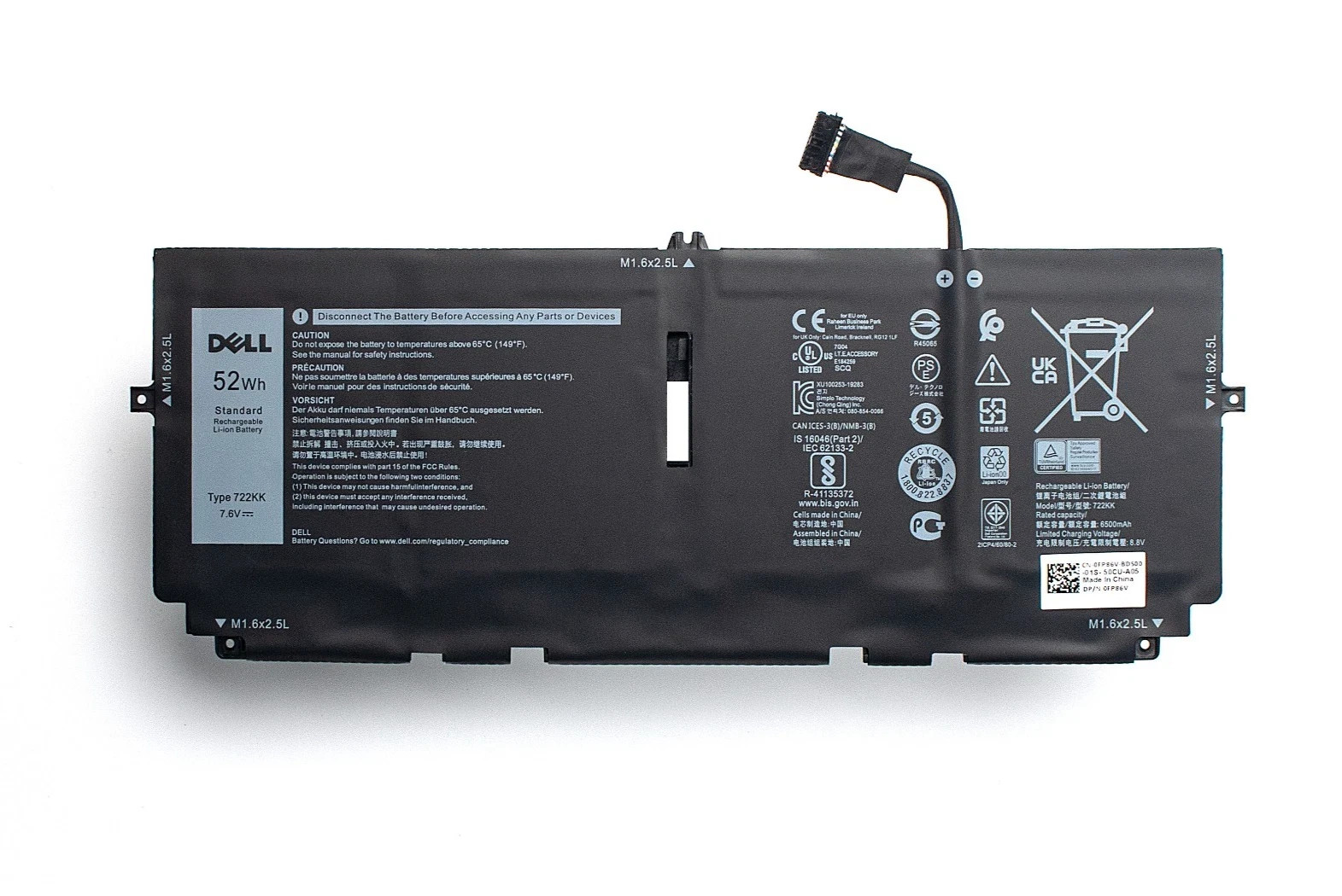 52WH Genuine 722KK Battery DELL XPS 13 9310 9300 0WN0N0 02XXFW 2XXFW