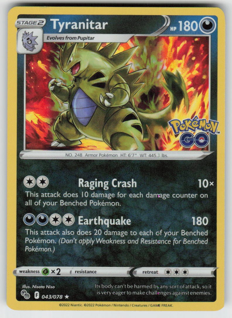 Holo Tyranitar 043/078 Rare Pokemon GO Near Mint Holo Tyranitar 043/078 Rare Pokemon GO Near Mint