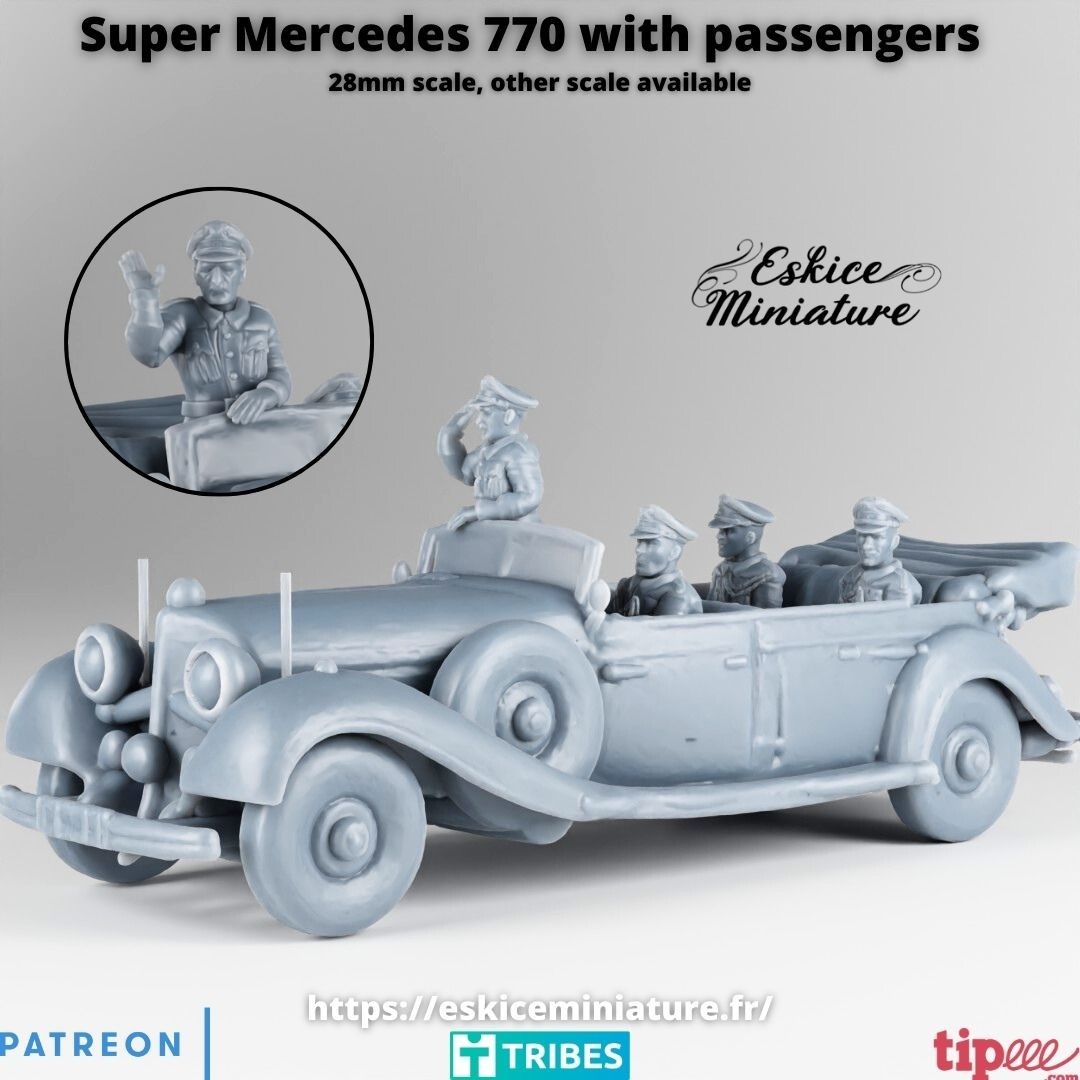Eskice Miniatures WW2 Germany Super Mercedes 770 w/ Passengers Bolt Action 28mm+