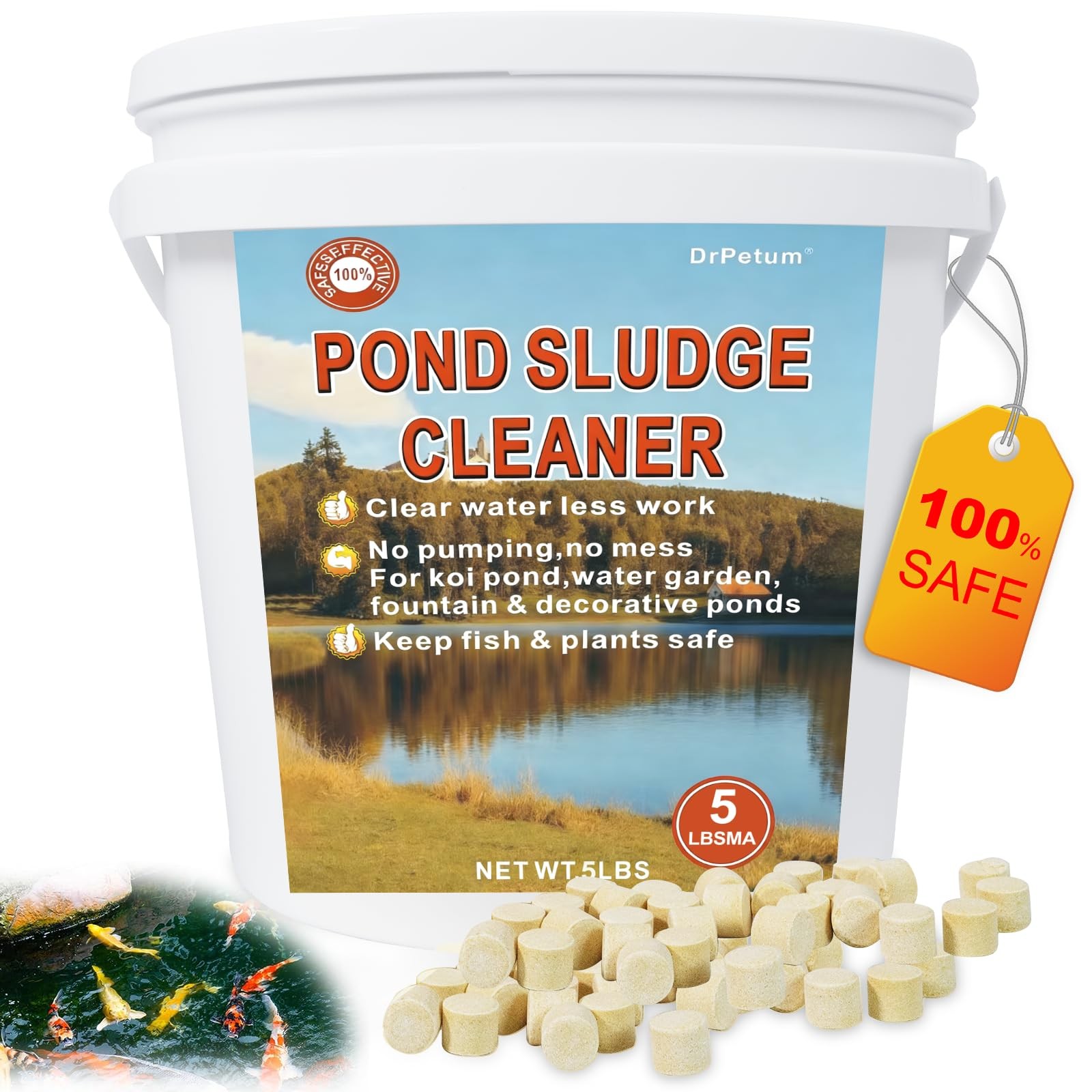 Natural Muck Sludge Tablets for Ponds & Lakes Controls Odor, Safe for Fish