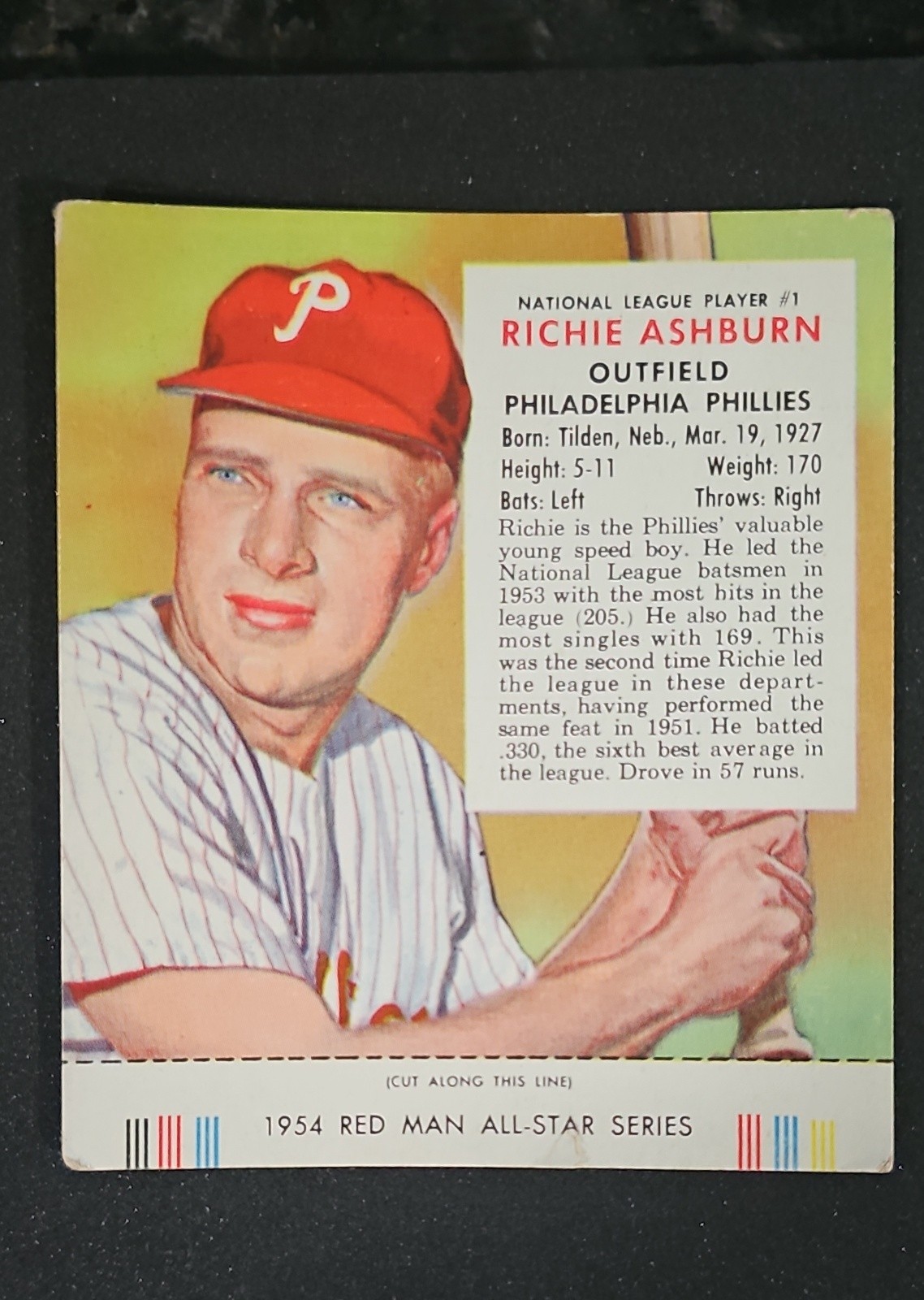 1954 Red Man Tobacco All-Star Team - National League Series Richie Ashburn #1 1954 Red Man Tobacco All-Star Team - National League Series Richie Ashburn #1