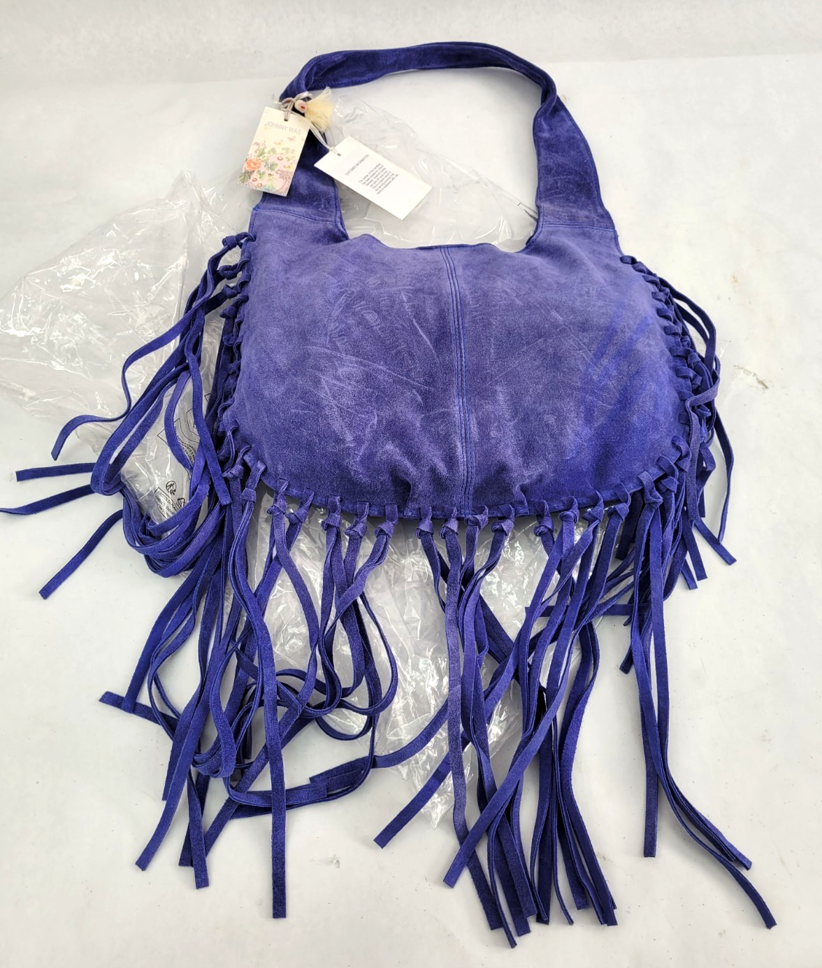 NWT Johnny Was Western Italian Suede Fringe Bag Purse Purs - True Blue R03225C-4