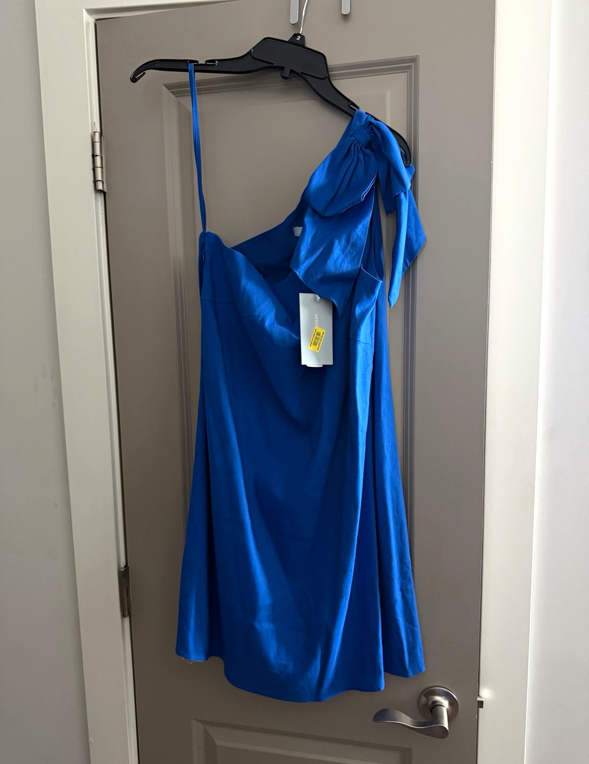 Women\'s Blue One-Shoulder Satin Mini Dress w/ Bow, Zip Closure, Size S