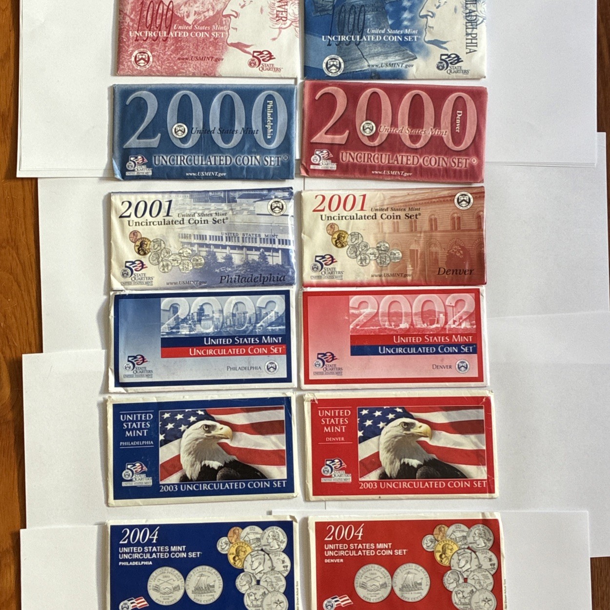 Lot of 6 SETS 1999 - 2004 P & D Uncirculated Mint Sets Envelopes COA