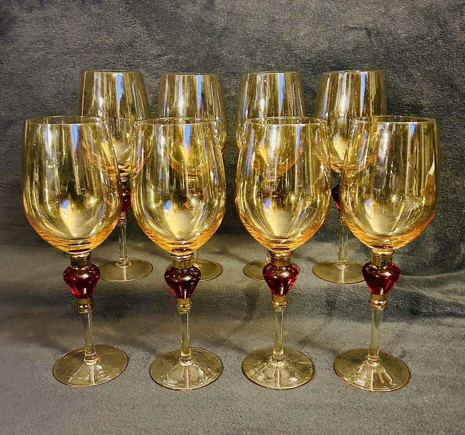 Set Of 8 Discontinued Pier 1 Amber Luster Red Jewel Water Goblets 10.5”H