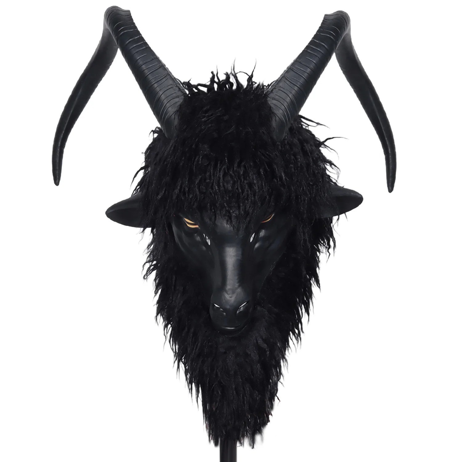 Black Phillip Goat Mask Latex Animal Costume Large Horns Halloween Cosplay Prop