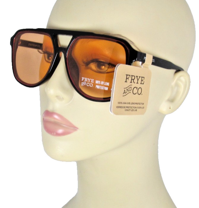 FRYE AND CO. Glossy Black Aviator Sunglasses Amber Lenses FCO 23 112 BLK FRYE AND CO. Glossy Black Aviator Sunglasses Amber Lenses FCO 23 112 BLK