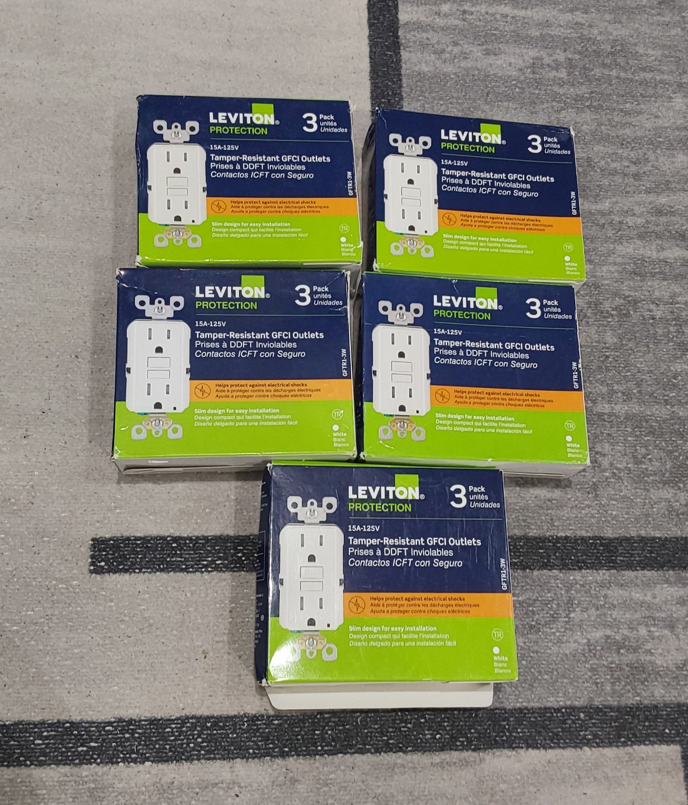 Leviton GFTR1-3W White 15A 125V Thermoplastic Tamper Resistant GFCI LOT OF 5 O** Leviton GFTR1-3W White 15A 125V Thermoplastic Tamper Resistant GFCI LOT OF 5 O**