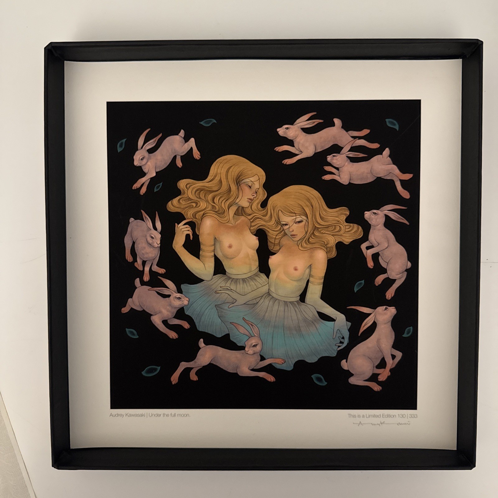 Audrey Kawasaki Under The Full Moon 130/333 Signed Print Silk Scarf Set COA