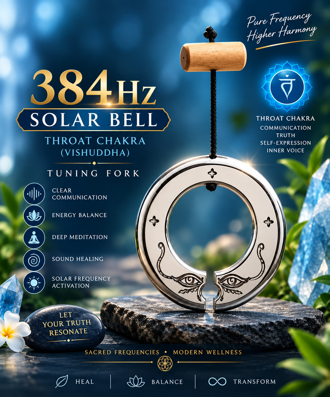 384Hz Solar Bell Tuning Fork – Handmade Sound Healing Instrument for Throat Chak