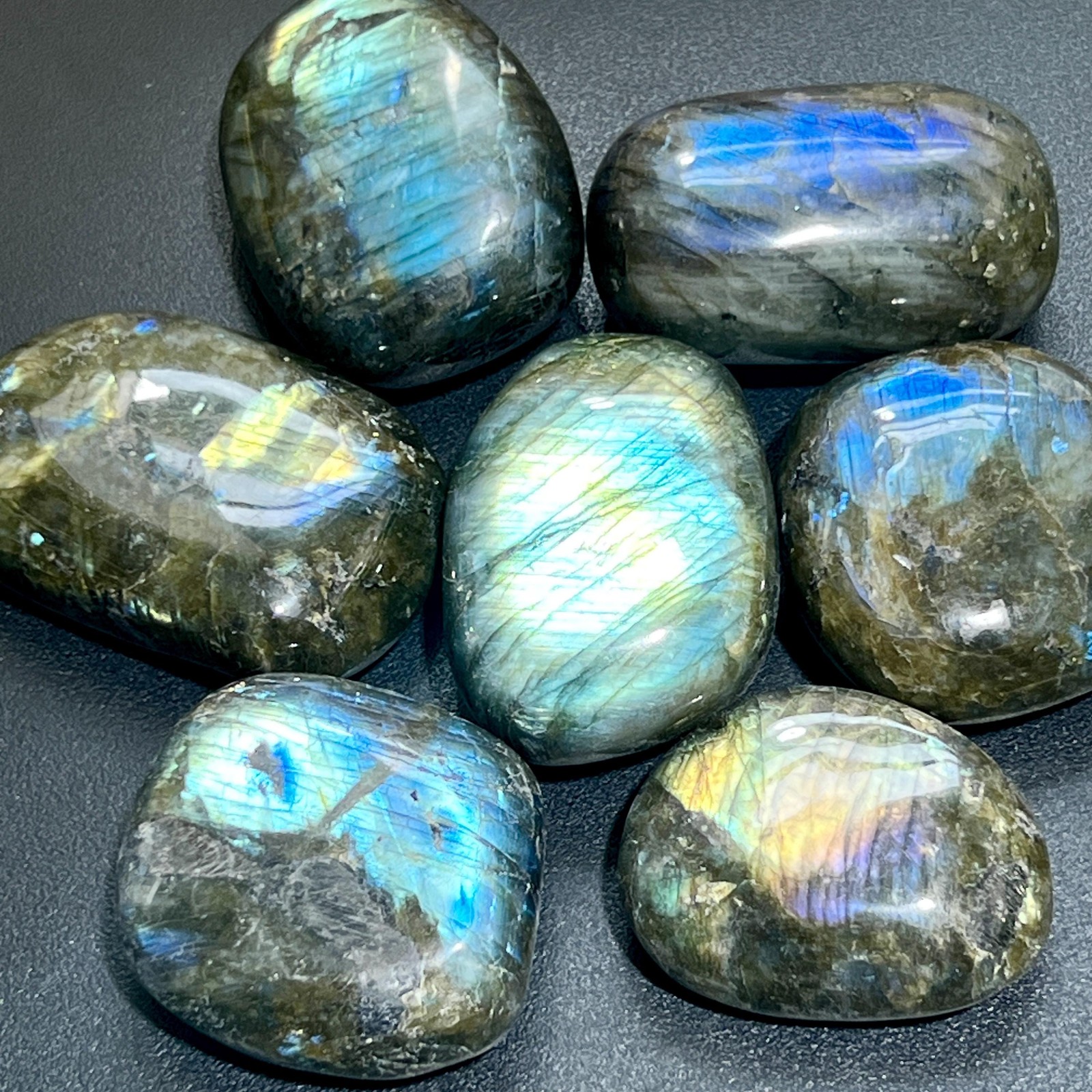 Large Flashy Labradorite Palm Stones Tumbled Carvings (By The Piece or Pound)