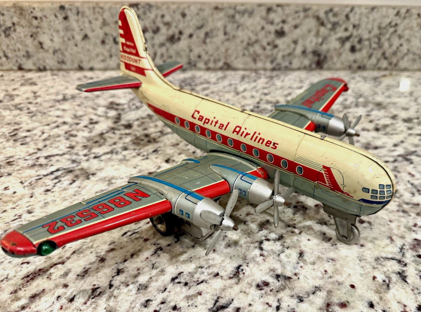 Vintage 1950s Line Mar Capital Airlines Vickers Viscount Tin Litho Toy Airplane 