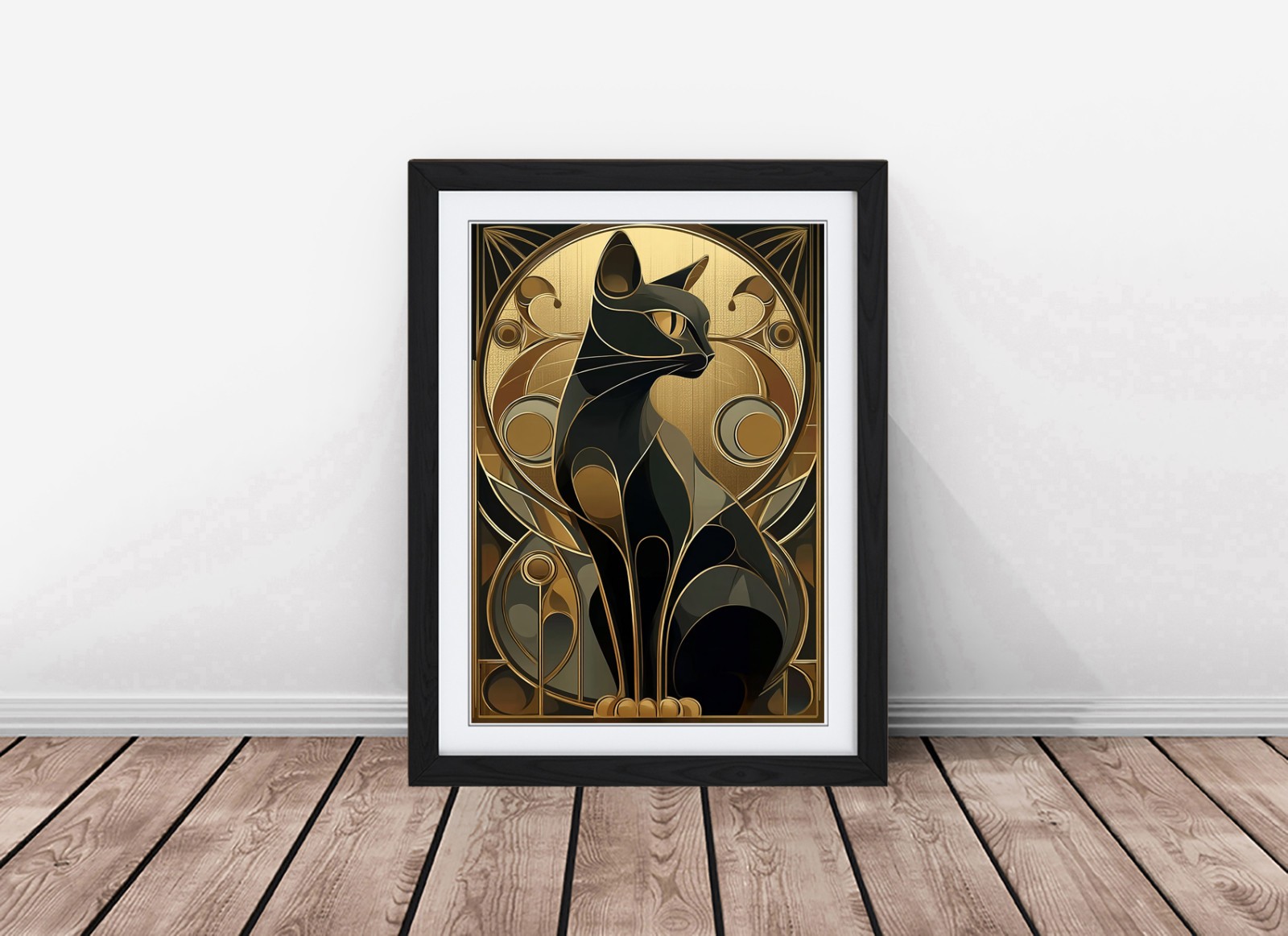 Art Deco Cat Framed Wall Art Print Poster Picture, Home Decor