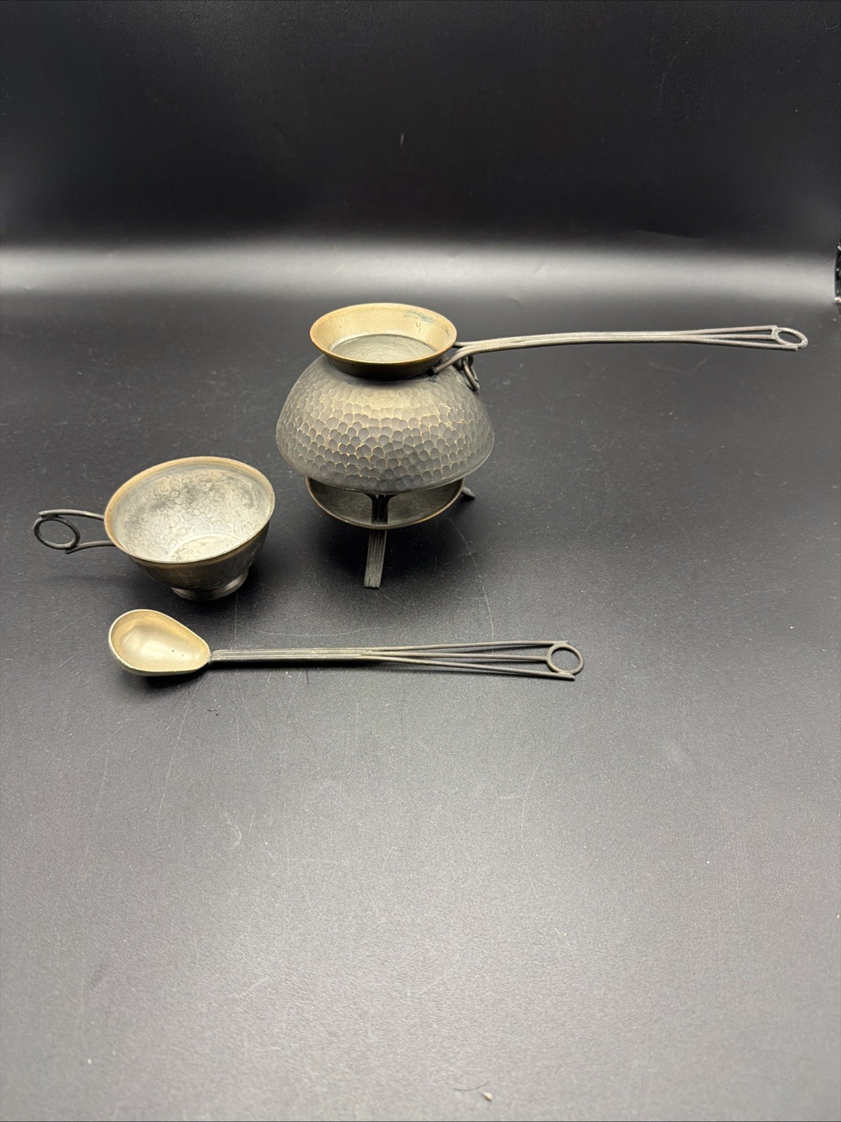 Vintage russian hand hammered steel Cezve coffee set Complete Vintage russian hand hammered steel Cezve coffee set Complete