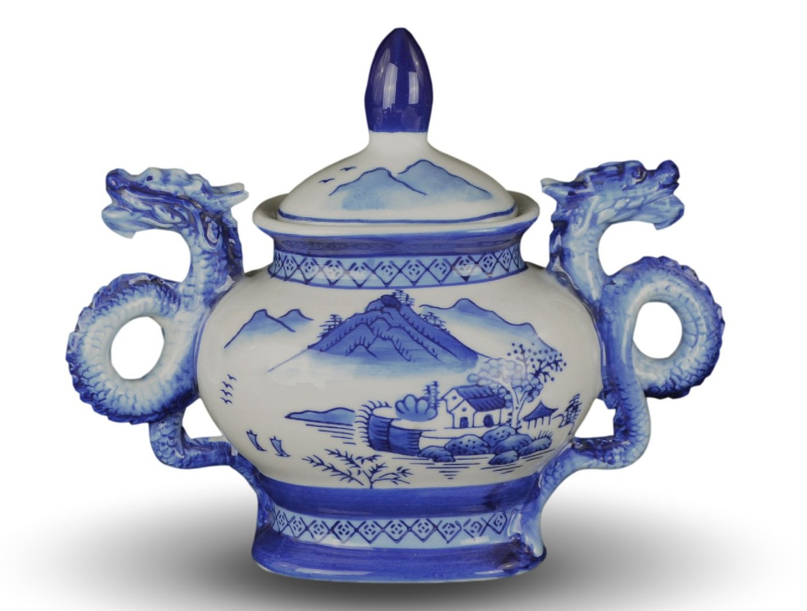 Festcool Classic Blue and White Scenery Ceramic Porcelain Jar Vase, Sugar Can...