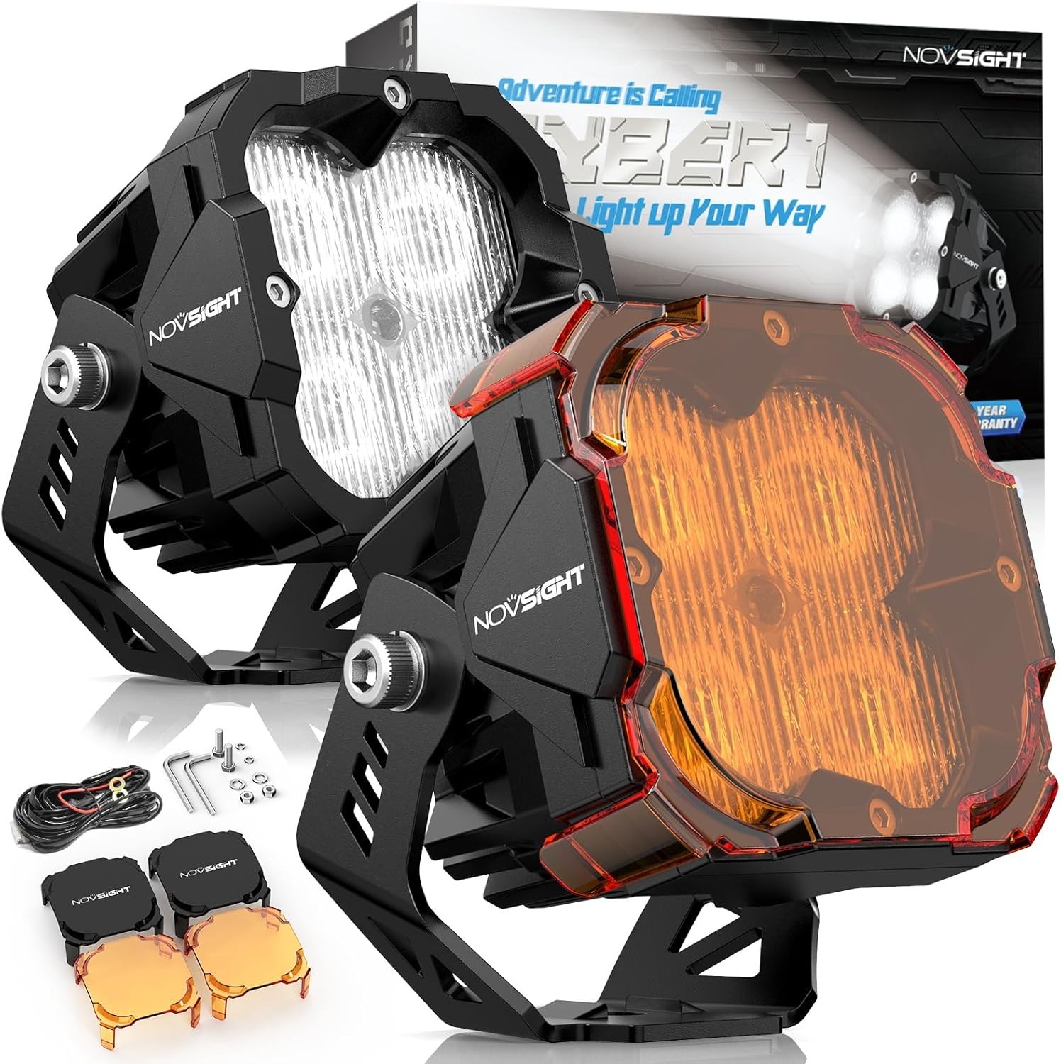 NOVSIGHT 2x 3 Inch LED Pods Flood Beam Light 80W Ultra Bright Off Road Work Lamp