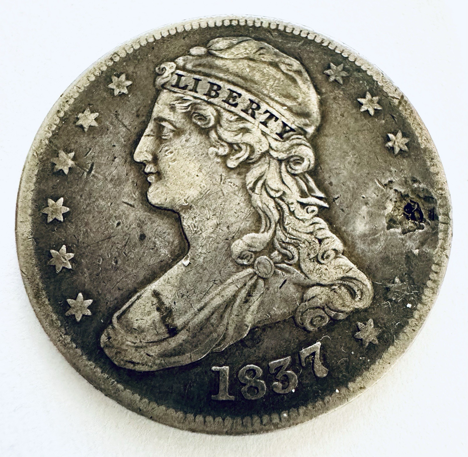 1837 Capped Bust Silver Half Dollar CirculatedCoin Reeded Edge