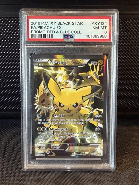 2016 P.M. XY Black Star PIKACHU EX XY124 XY Holo Promo Red & Blue PSA 8