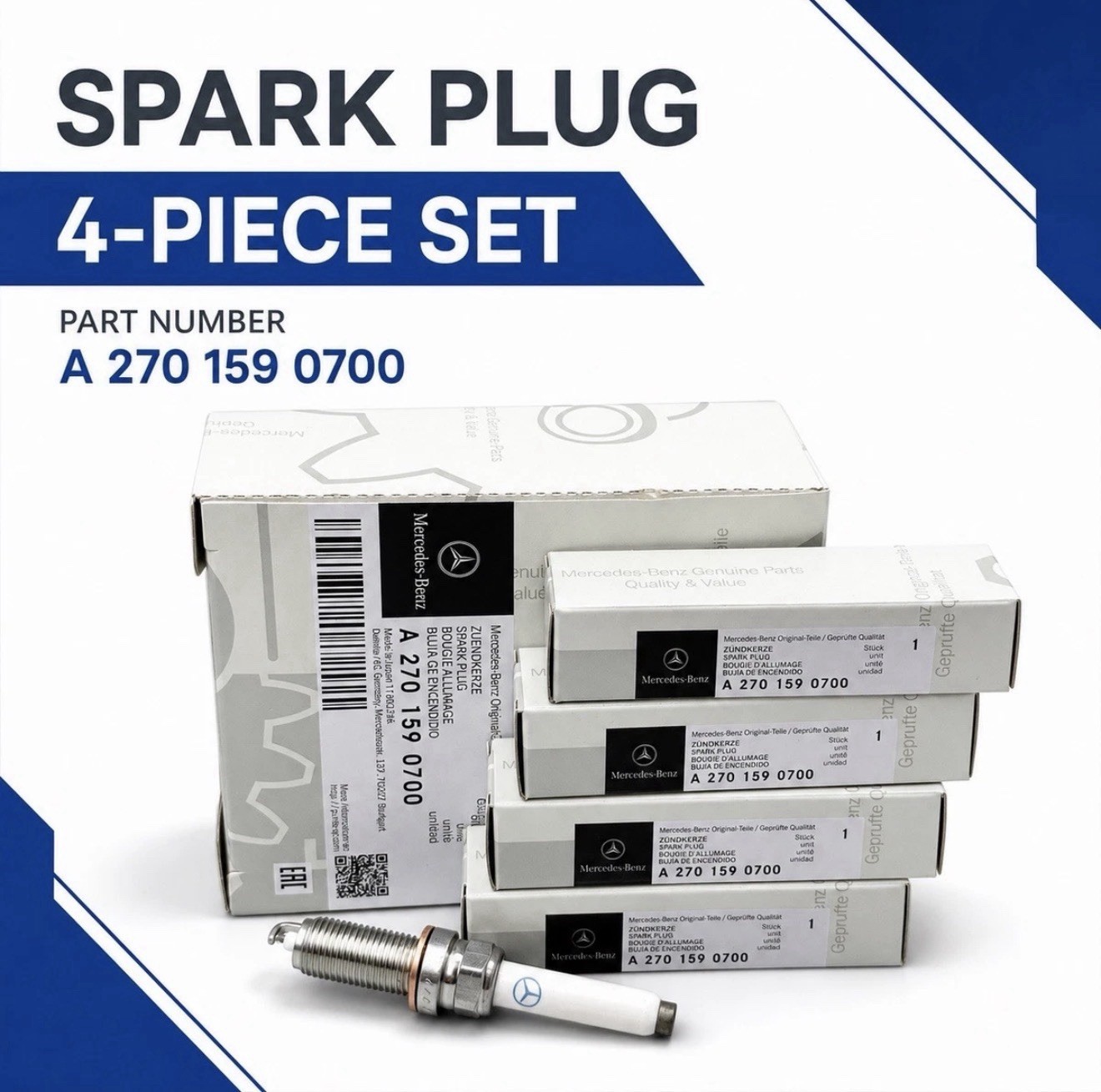 New Genuine OEM Mercedes A2701590700 - Set of 4 Spark Plugs New Genuine OEM Mercedes A2701590700 - Set of 4 Spark Plugs