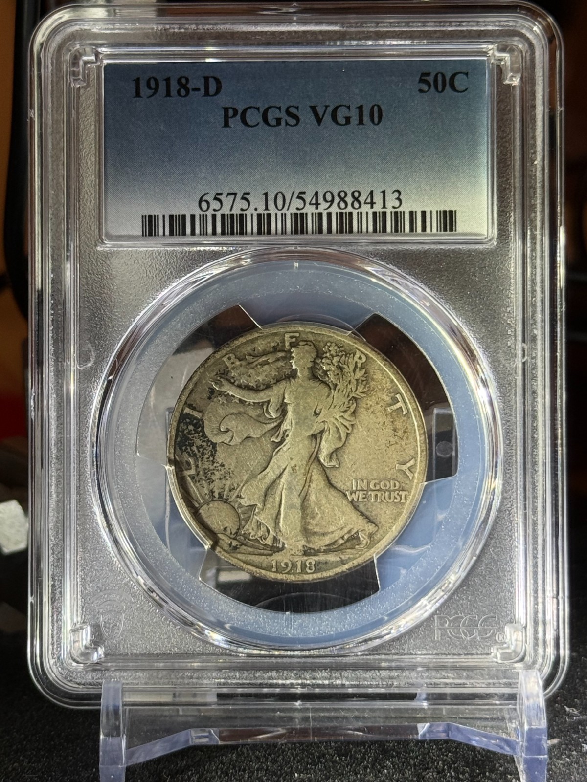 1918 D 50C WALKING LIBERTY HALF PCGS VG10 BETTER DENVER KEY DATE JUST GRADED