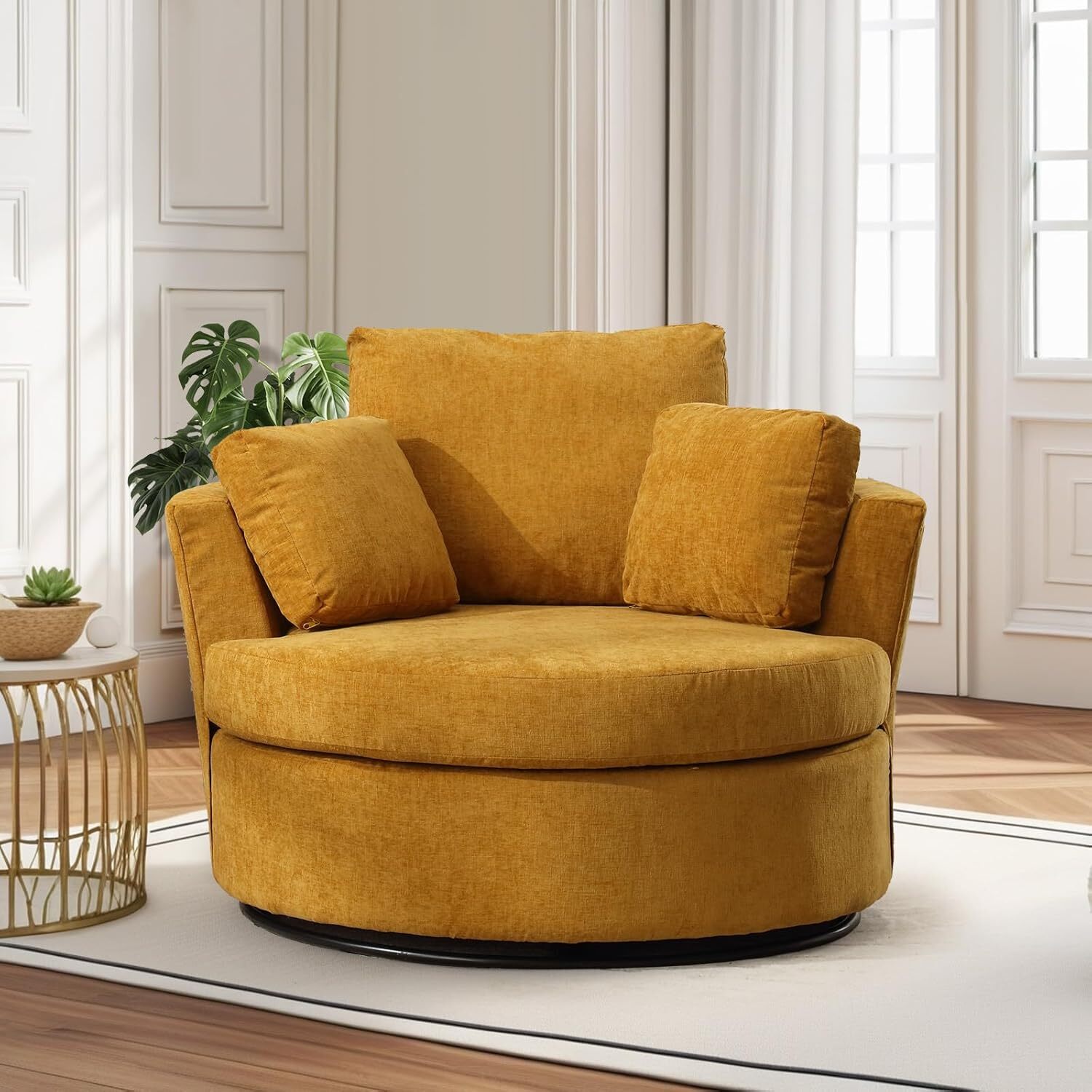 42'' Swivel Barrel Chair Comfy Chenille Circular Single Sofa with 3 Pillows 42'' Swivel Barrel Chair Comfy Chenille Circular Single Sofa with 3 Pillows