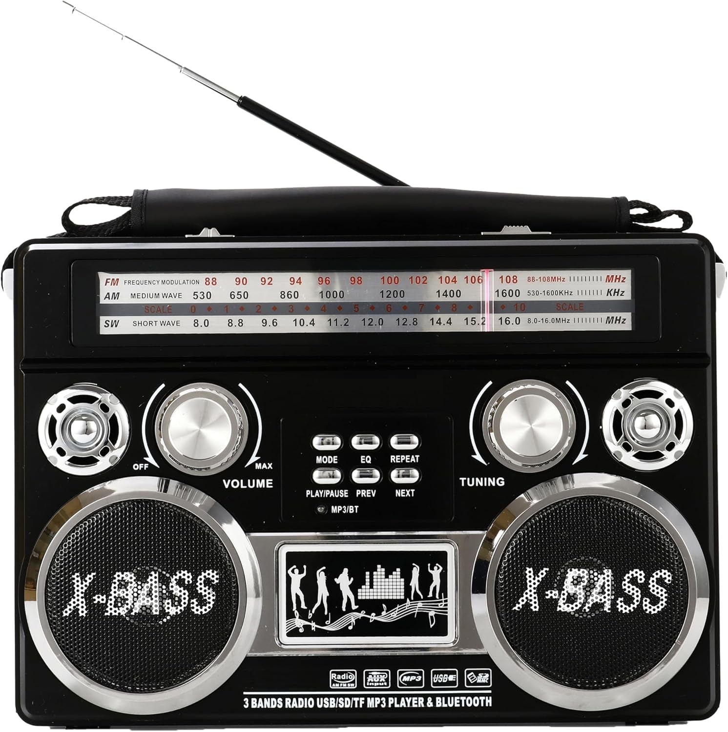 ✨ Supersonic SC-1097BT Retro 3-Band Radio - Bluetooth & Flashlight - Black - OPE