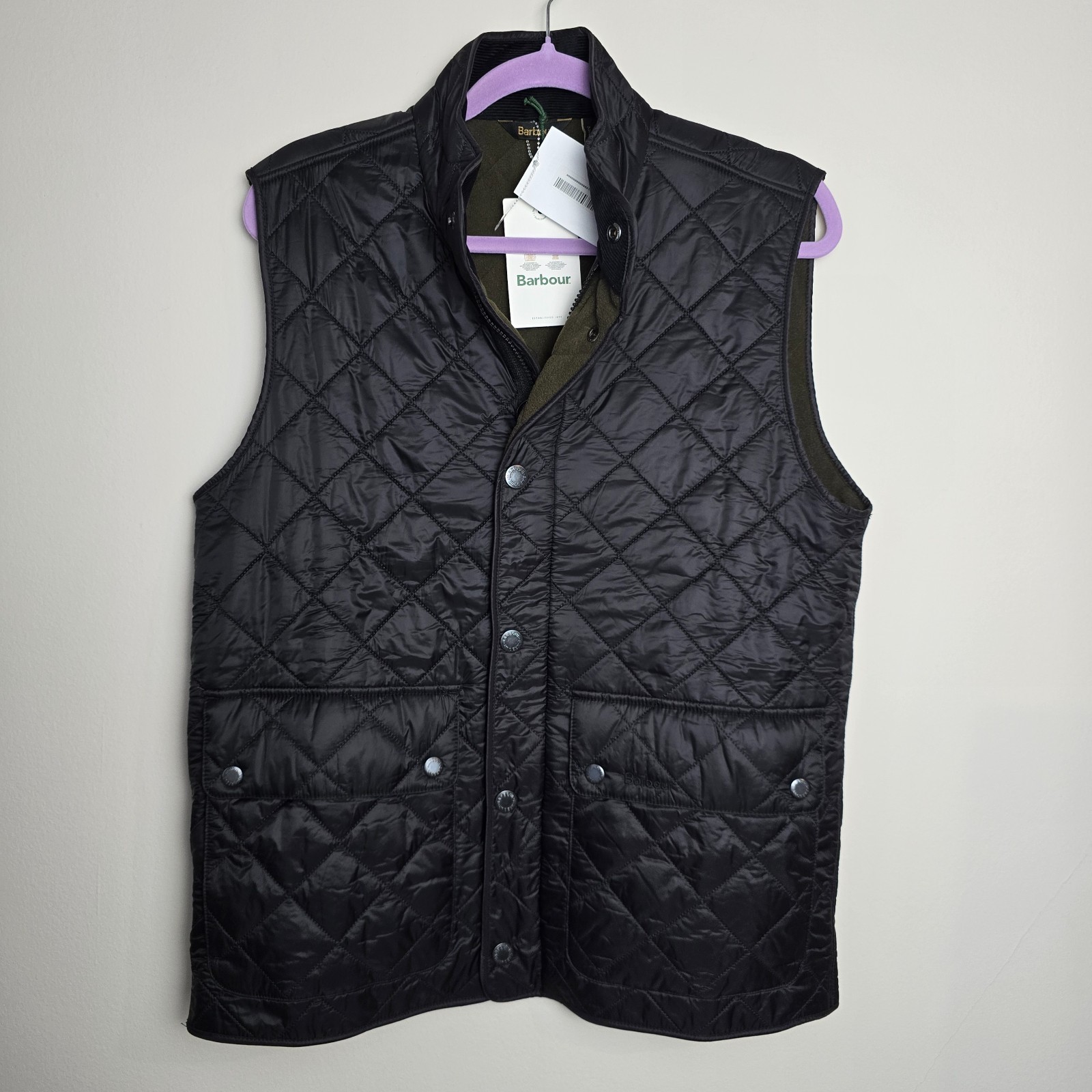 Barbour Mens Rosemount Quilted Gilet Vest Size S NWT Black Fleece Lined