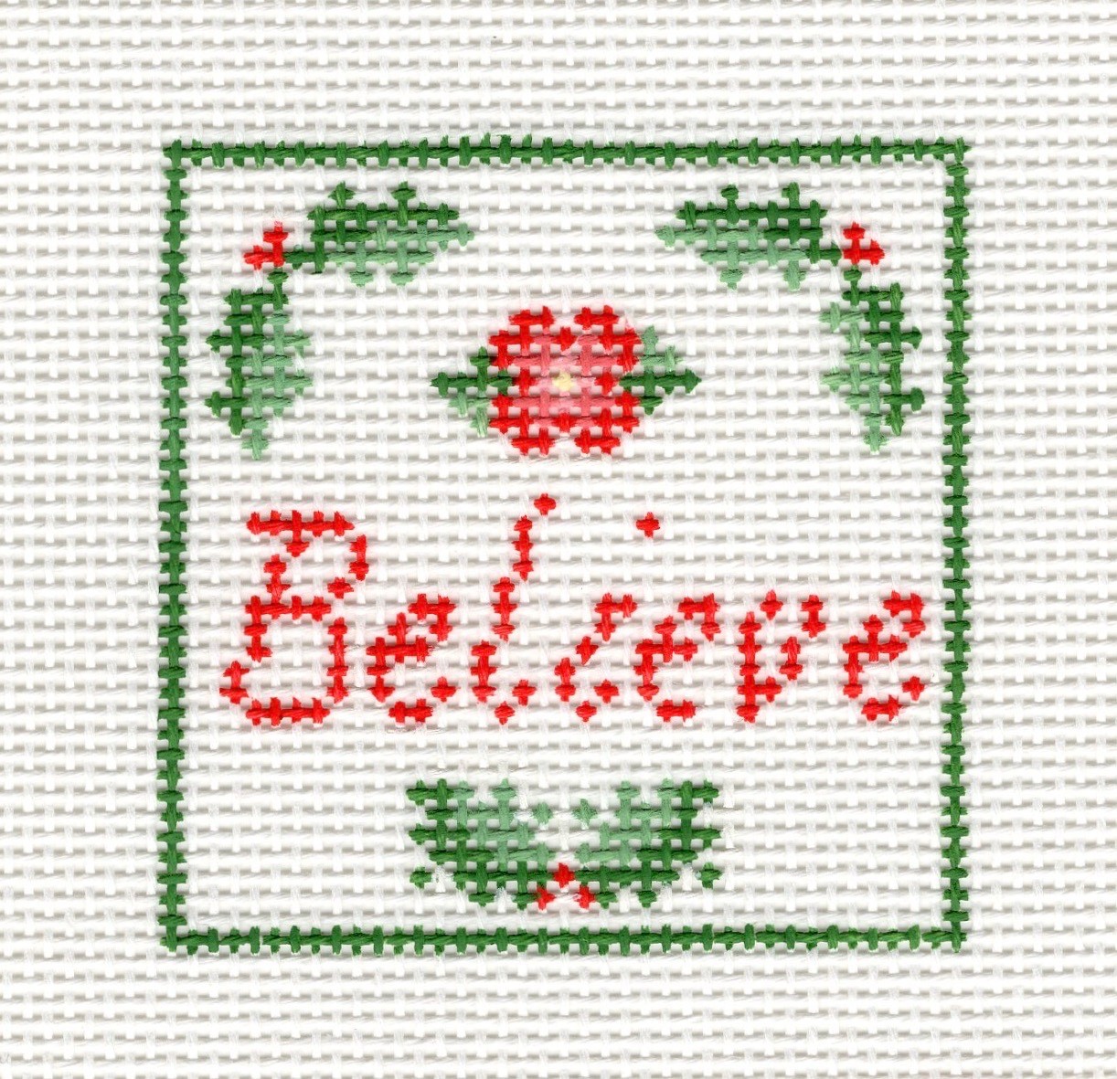 Hand painted needlepoint Believe square 3\ Hand painted needlepoint Believe square 3\