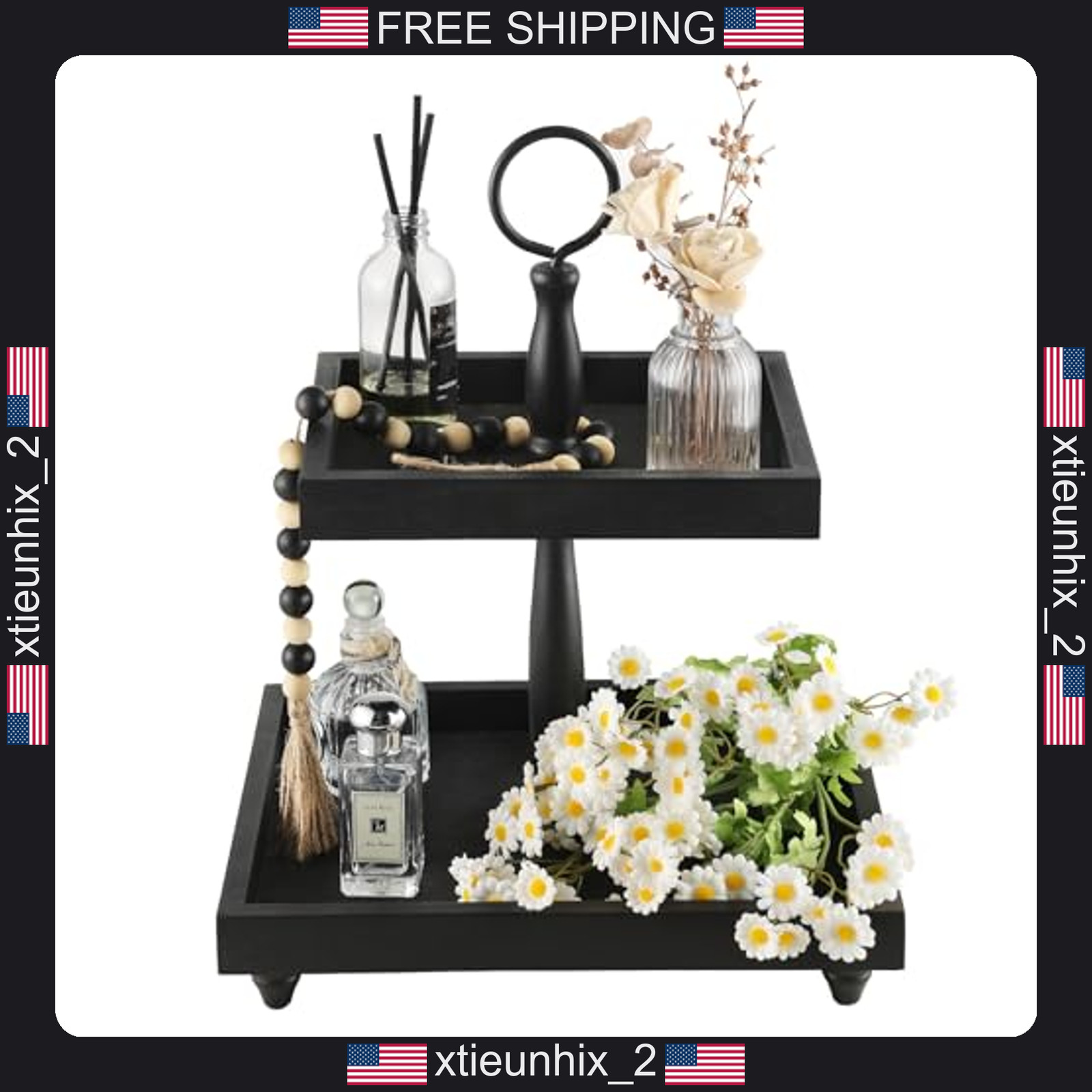 Wooden Tiered Tray Stand for Display and Serving, Rustic Multi-Level Decor