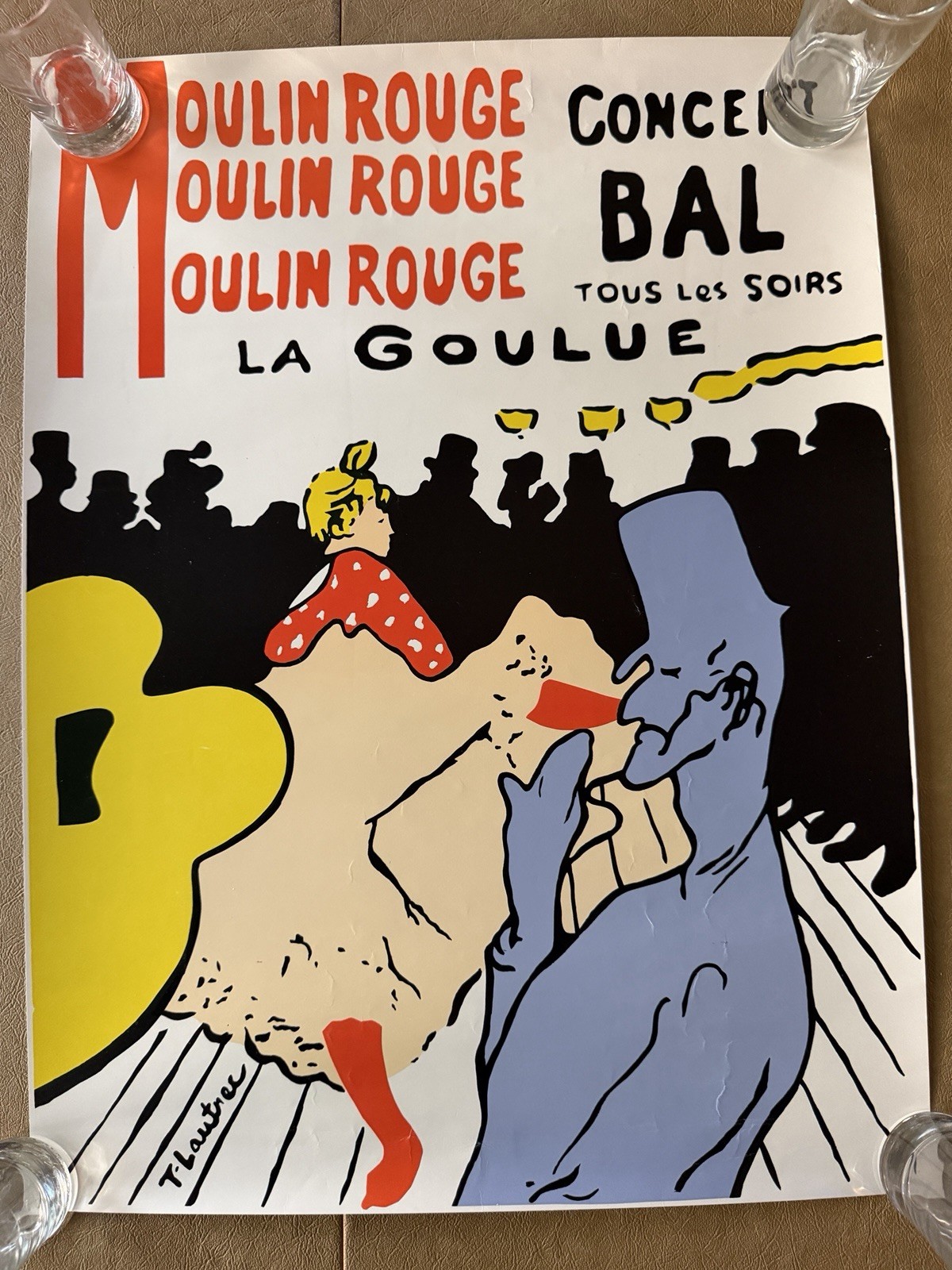 VTG 1950s-60s Toulouse Lautrec Moulin Rouge La Goulue Poster Reproduction Print